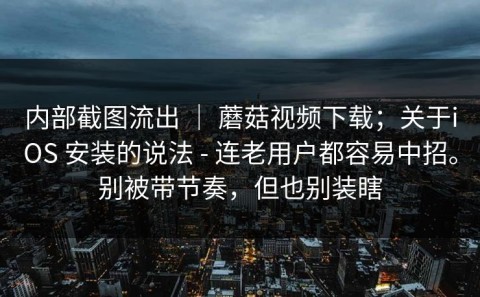 内部截图流出 ｜ 蘑菇视频下载；关于iOS 安装的说法 - 连老用户都容易中招。别被带节奏，但也别装瞎