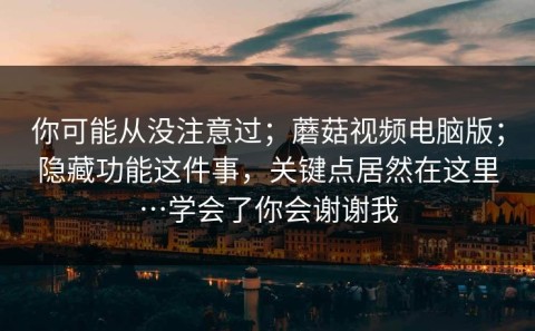 你可能从没注意过；蘑菇视频电脑版；隐藏功能这件事，关键点居然在这里…学会了你会谢谢我