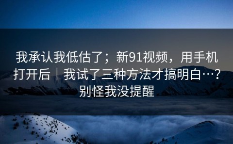 我承认我低估了；新91视频，用手机打开后｜我试了三种方法才搞明白…？别怪我没提醒