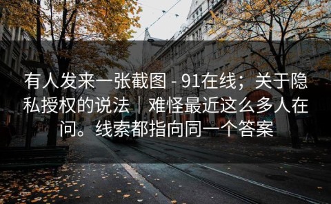 有人发来一张截图 - 91在线；关于隐私授权的说法｜难怪最近这么多人在问。线索都指向同一个答案